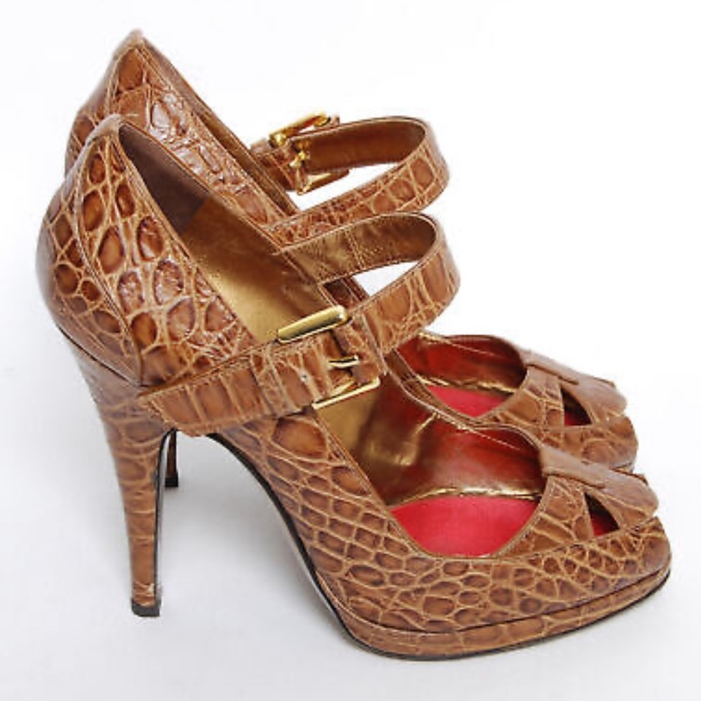 Roberto Cavalli Vintage Crocodile Embossed Leather Peep Toe Shoes